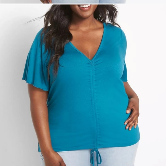 🔹Lane Bryant Fitted Short Flutter Sleeve V-Neck Drawcord-Front - Picture 2 of 8